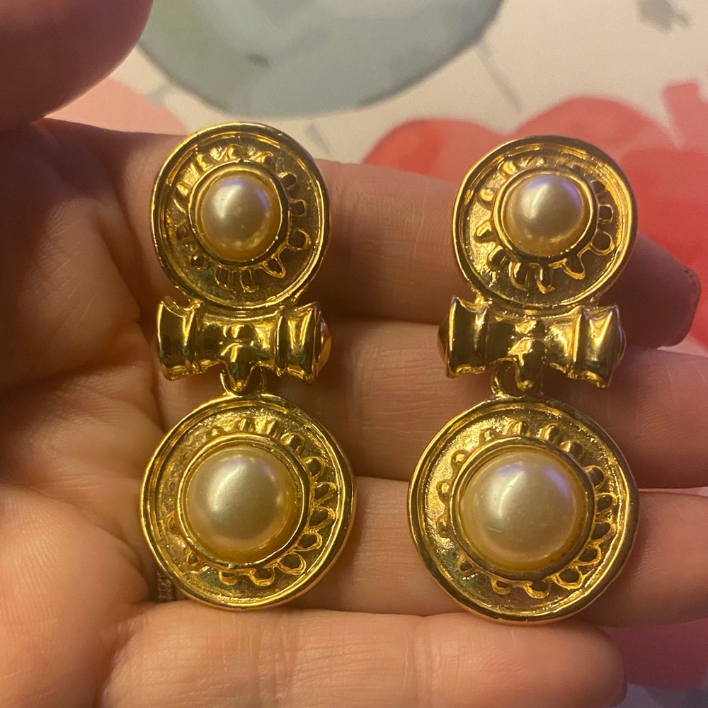 Gold and Pearl Drop Earrings